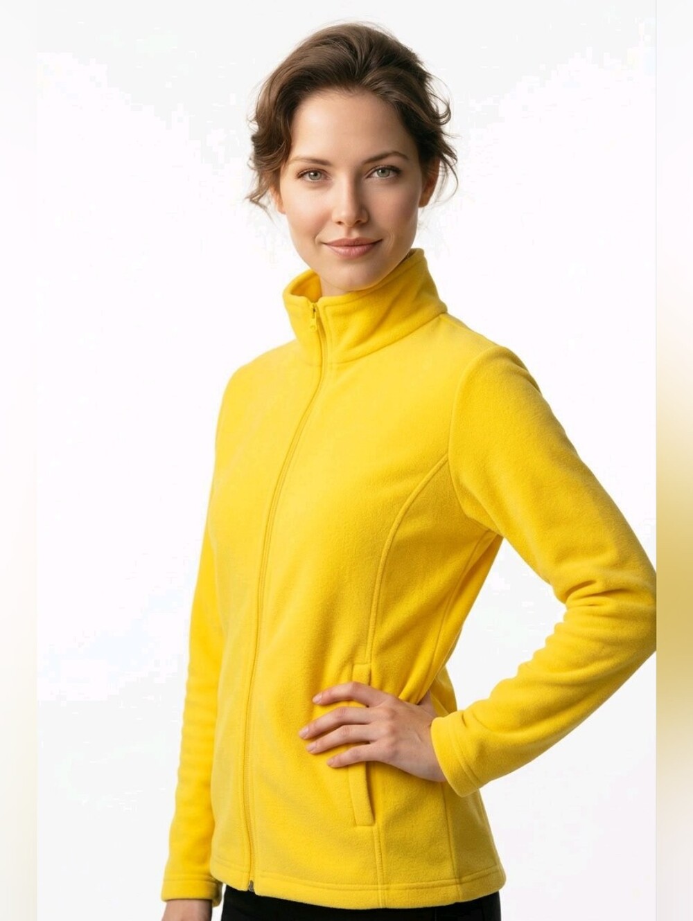 Lands End Bright Yellow Fleece Zip Jacket OEKO-TEX Sz Small